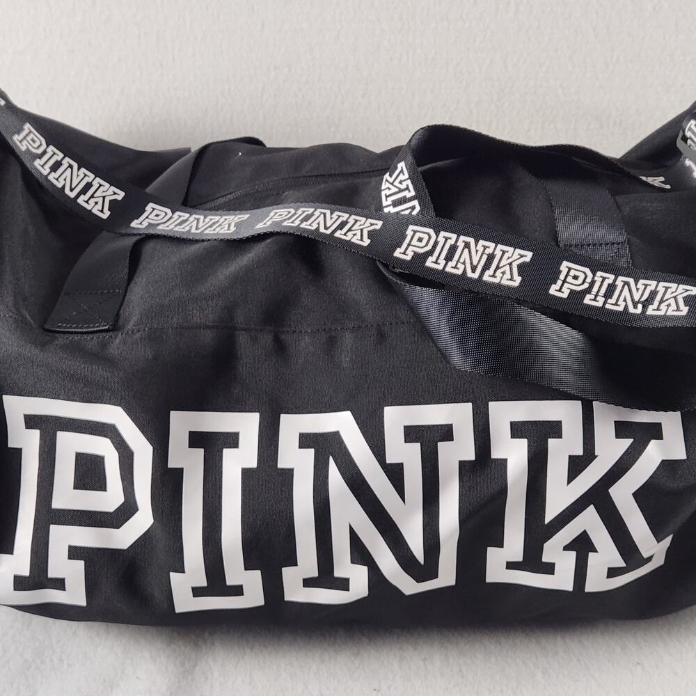 Victoria's Secret Pink Love Logo Large Black Overnight Duffle Gym Bag - Picture 6 of 7